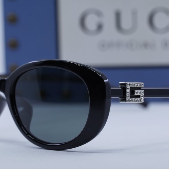 Gucci GG1684SA 002 Oval Sunglasses - Shiny Black/Grey main image 6